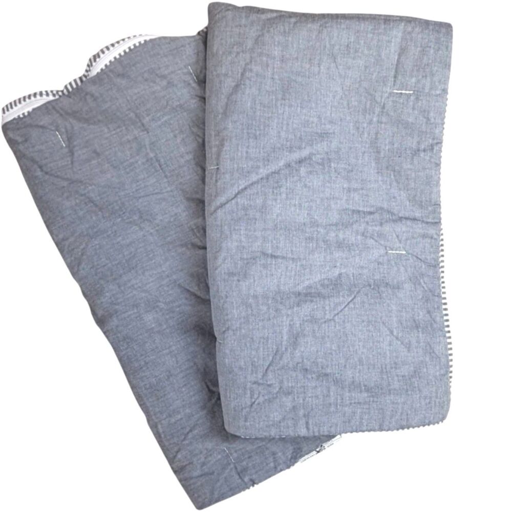 Pottery Barn Silas Reversible Stripe Cotton Comforter Sham Set King Denim Blue